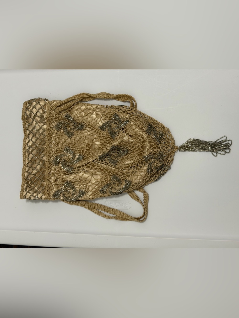 Spiegel Gold Beaded Mesh Evening Clutch with Tassel
